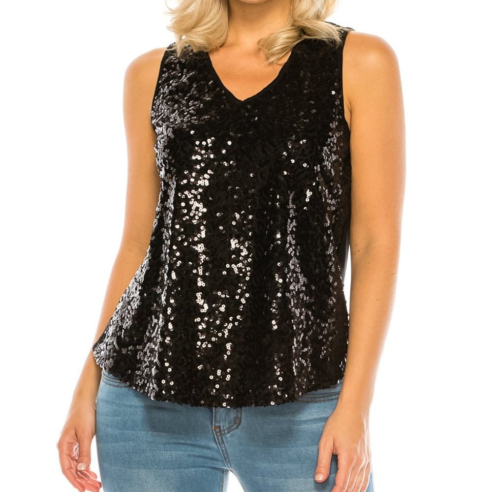 NWT Urban Diction | Black Sequin V-Neck Tank  - M